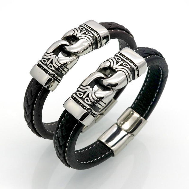 BAYZANT - Stainless Steel & Leather Charm Bracelet - Indigo-Temple