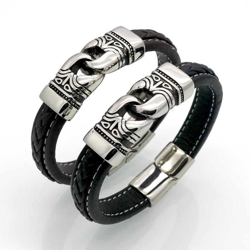 BAYZANT - Stainless Steel & Leather Charm Bracelet - Indigo-Temple