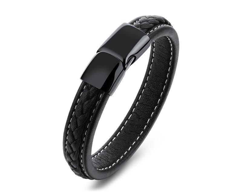SAMU - Stainless Steel Magnetic Clasps Black Leather Bracelet - Indigo-Temple