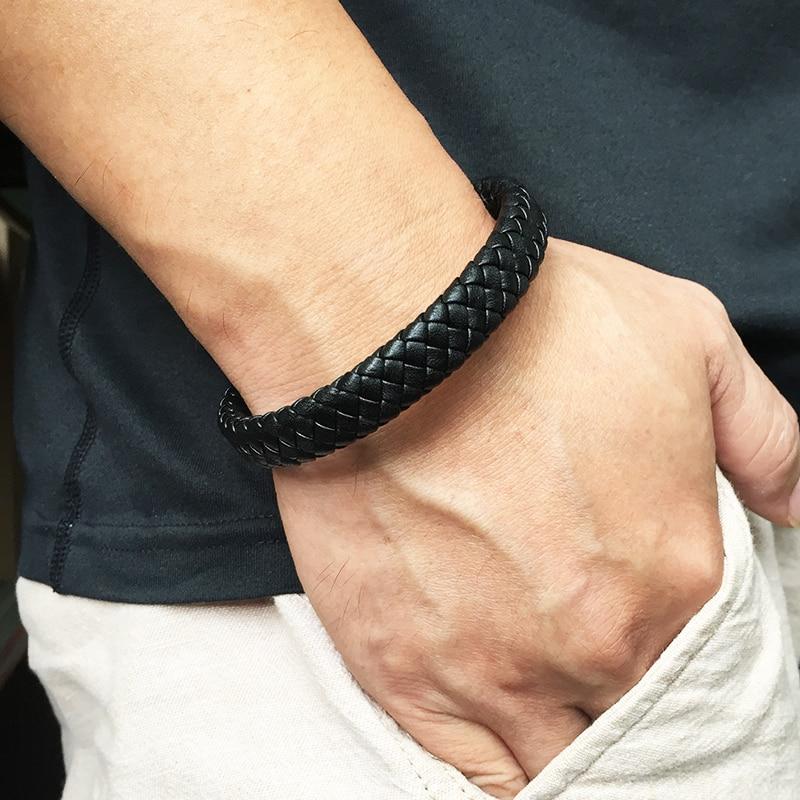 Men's Braided Leather Magnetic Bracelet - Indigo-Temple