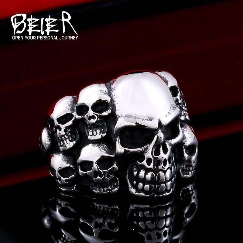 Stainless Steel Multi-Skull Ring - Indigo-Temple