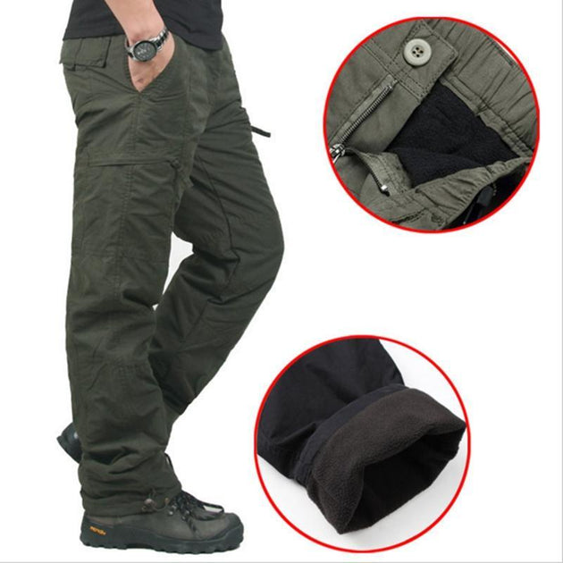 Double Layer Military Flannel Lined Cargo Pants - Indigo-Temple