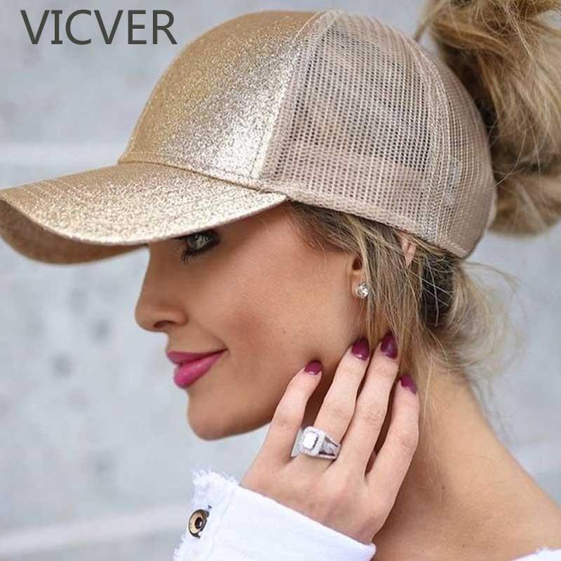 Glitter and Plain Women's Mesh Ponytail Cap - Indigo-Temple