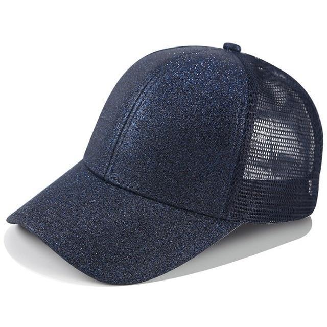 Glitter and Plain Women's Mesh Ponytail Cap - Indigo-Temple
