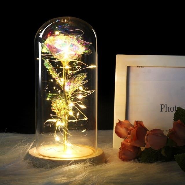 Beauty and the Beast LED Enchanted Rose in Glass Dome - Indigo-Temple