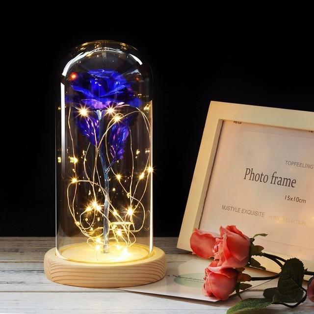 Beauty and the Beast LED Enchanted Rose in Glass Dome - Indigo-Temple