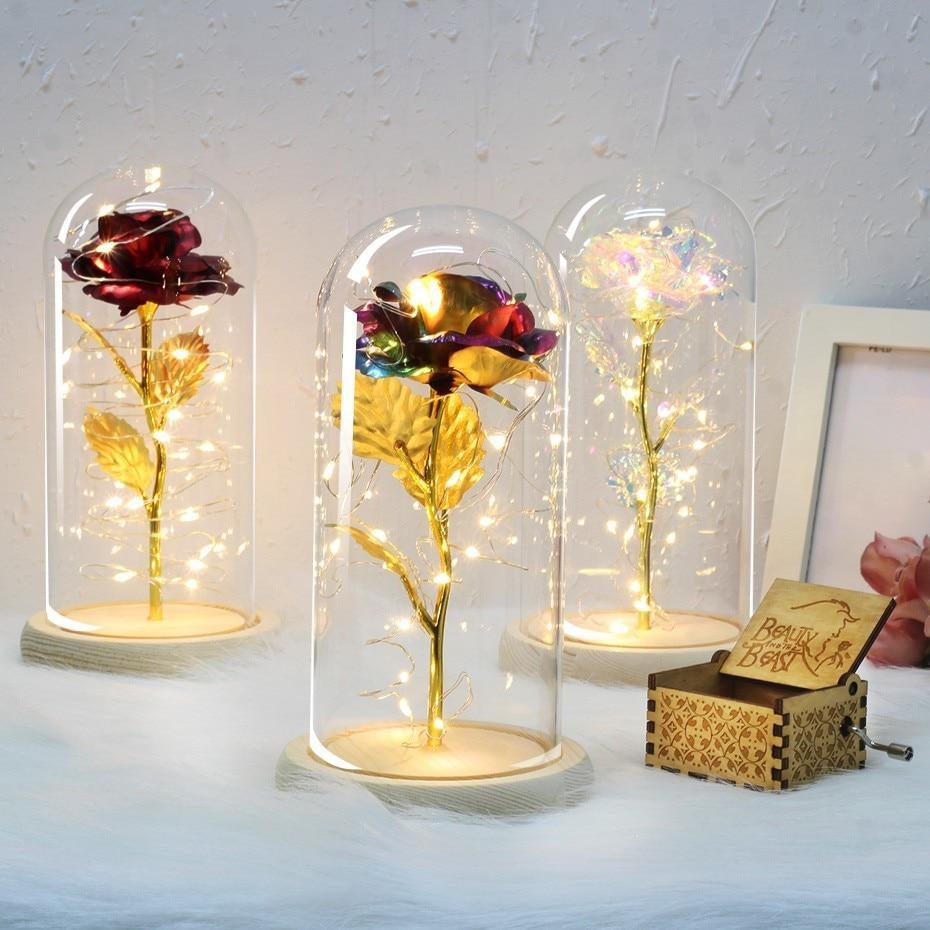 Beauty and the Beast LED Enchanted Rose in Glass Dome - Indigo-Temple