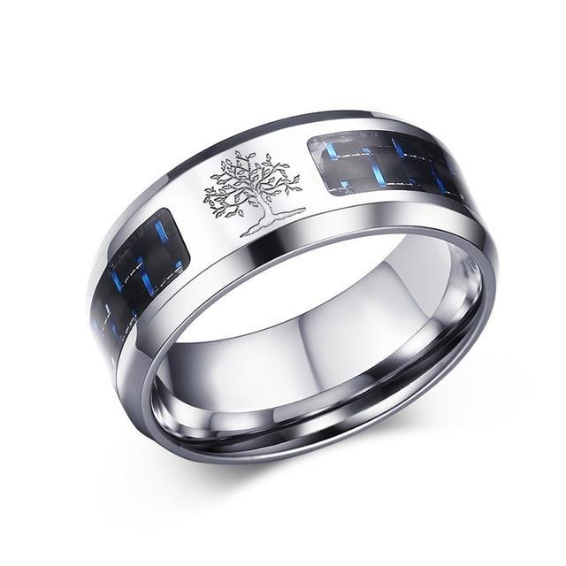 Engraved Symbol Carbon Fiber Blue-Glow Ring - Indigo-Temple