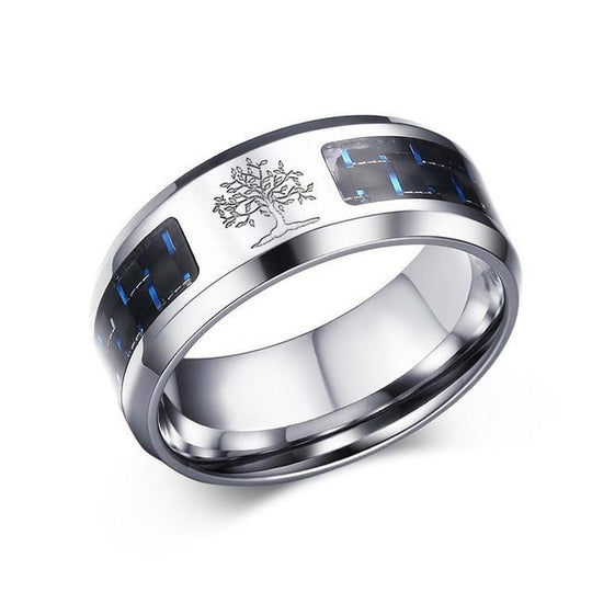 Engraved Symbol Carbon Fiber Blue-Glow Ring - Indigo-Temple