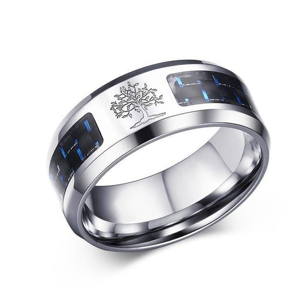 Engraved Symbol Carbon Fiber Blue-Glow Ring - Indigo-Temple