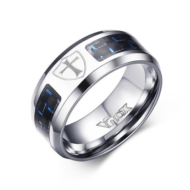 Engraved Symbol Carbon Fiber Blue-Glow Ring - Indigo-Temple