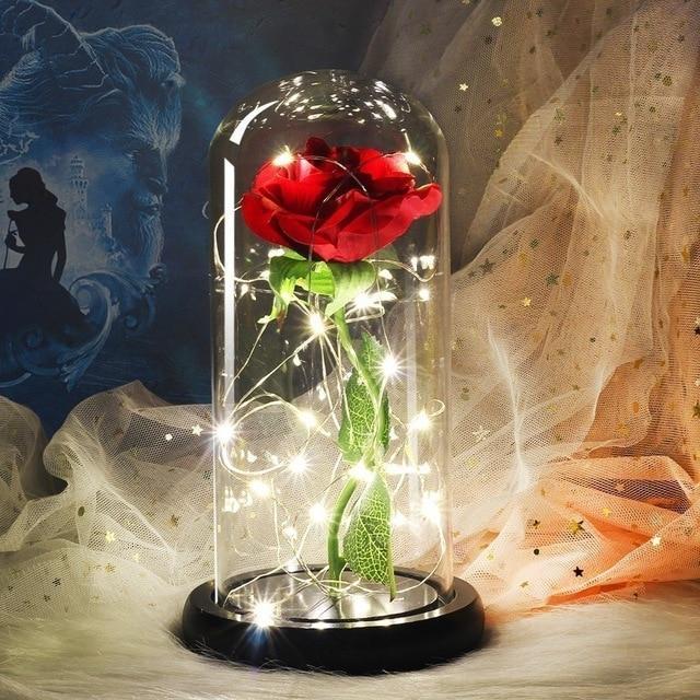 Beauty and the Beast LED Enchanted Rose in Glass Dome - Indigo-Temple