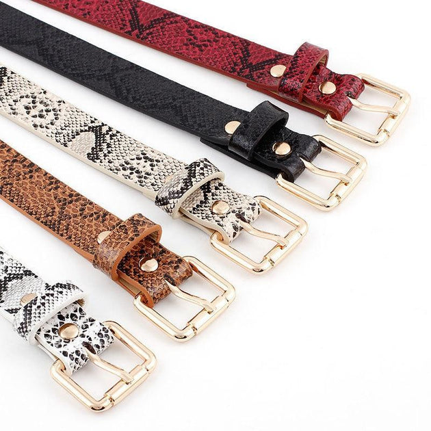 Snake-Skin Pattern Women's Leather Belt - Indigo-Temple