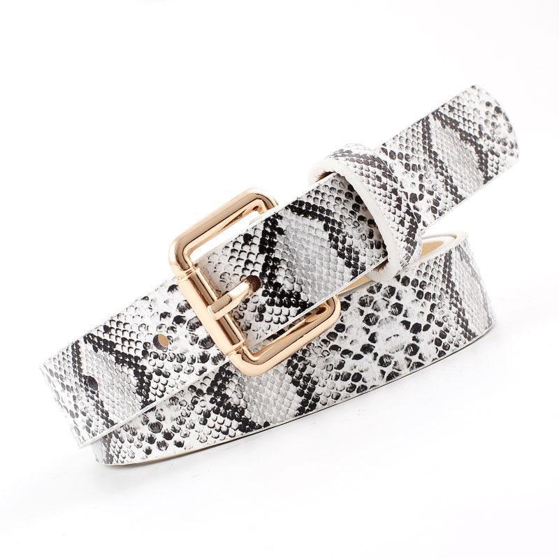Snake-Skin Pattern Women's Leather Belt - Indigo-Temple