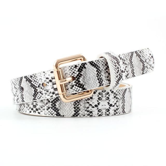 Snake-Skin Pattern Women's Leather Belt - Indigo-Temple