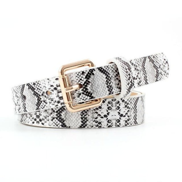 Snake-Skin Pattern Women's Leather Belt - Indigo-Temple
