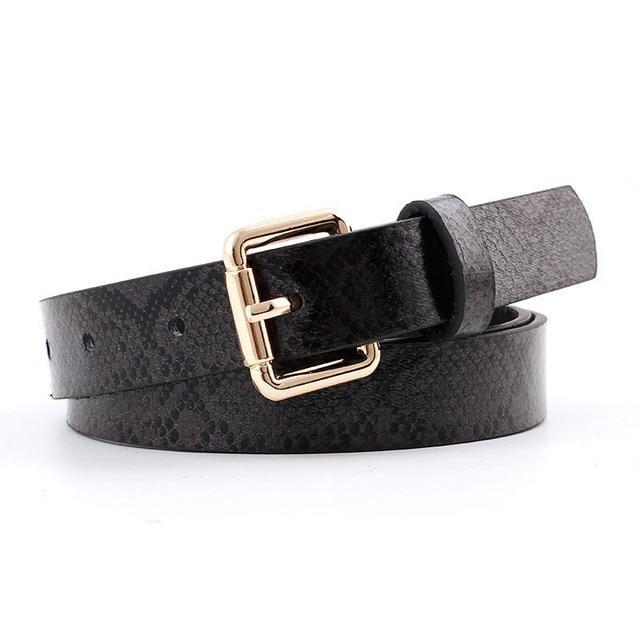 Snake-Skin Pattern Women's Leather Belt - Indigo-Temple