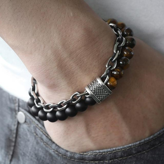 TrendsMax™ Stone Beaded Men's Chain Bracelet - Indigo-Temple