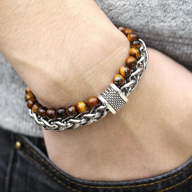 TrendsMax™ Stone Beaded Men's Chain Bracelet - Indigo-Temple