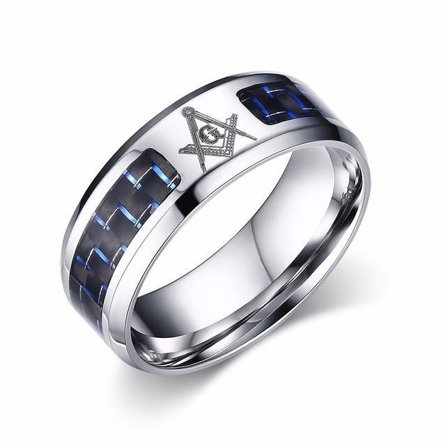 Engraved Symbol Carbon Fiber Blue-Glow Ring - Indigo-Temple