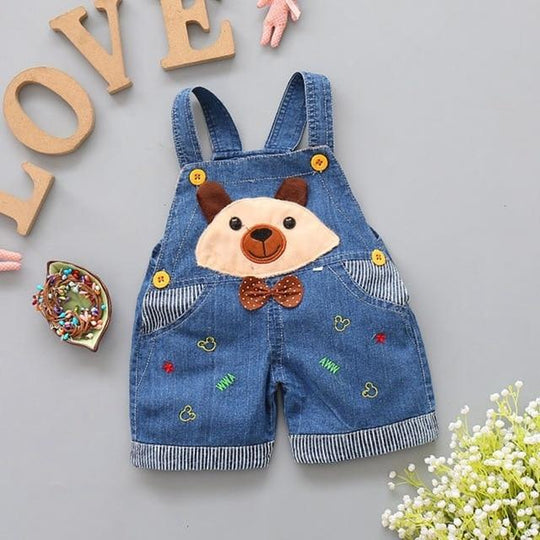 Baby Jeans Overall With Cute Animal Face - Indigo-Temple