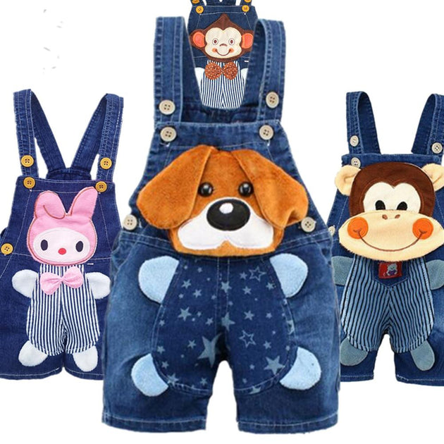 Baby Jeans Overall With Cute Animal Face - Indigo-Temple