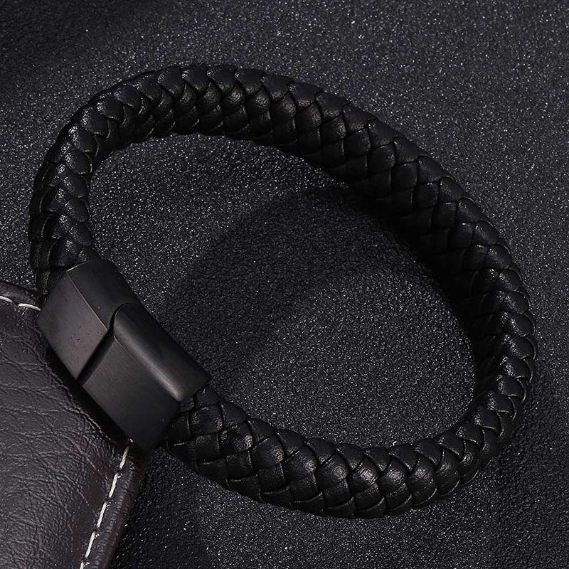 Men's Braided Leather Magnetic Bracelet - Indigo-Temple