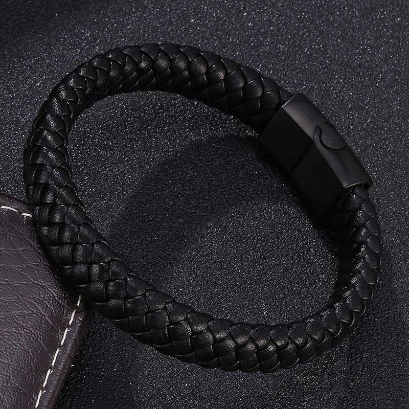 Men's Braided Leather Magnetic Bracelet - Indigo-Temple