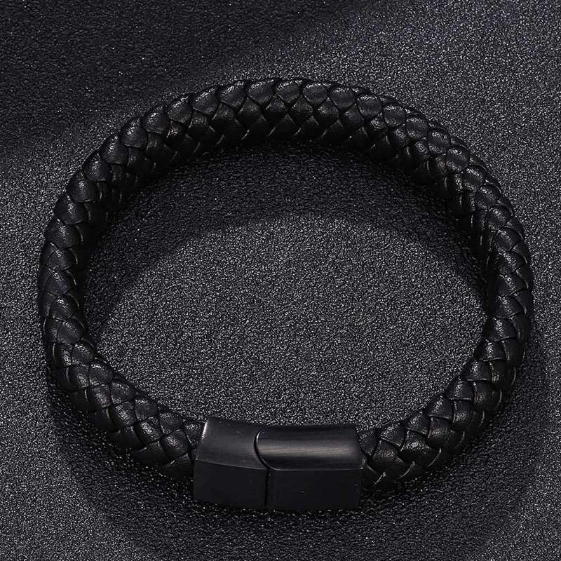 Men's Braided Leather Magnetic Bracelet - Indigo-Temple