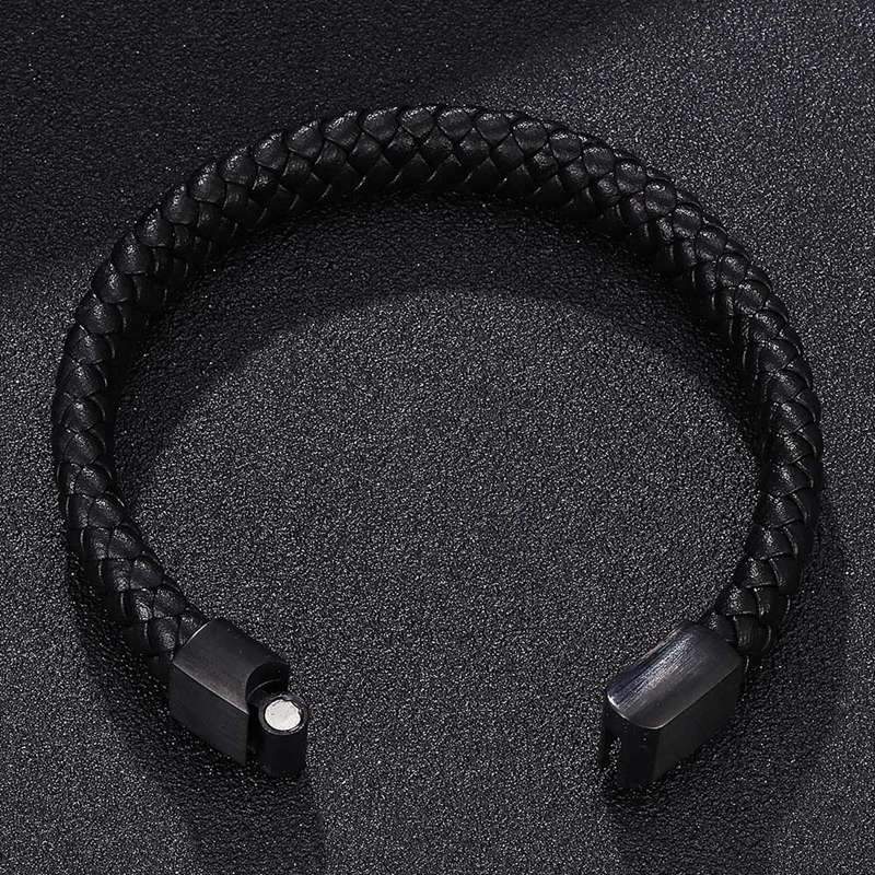Men's Braided Leather Magnetic Bracelet - Indigo-Temple