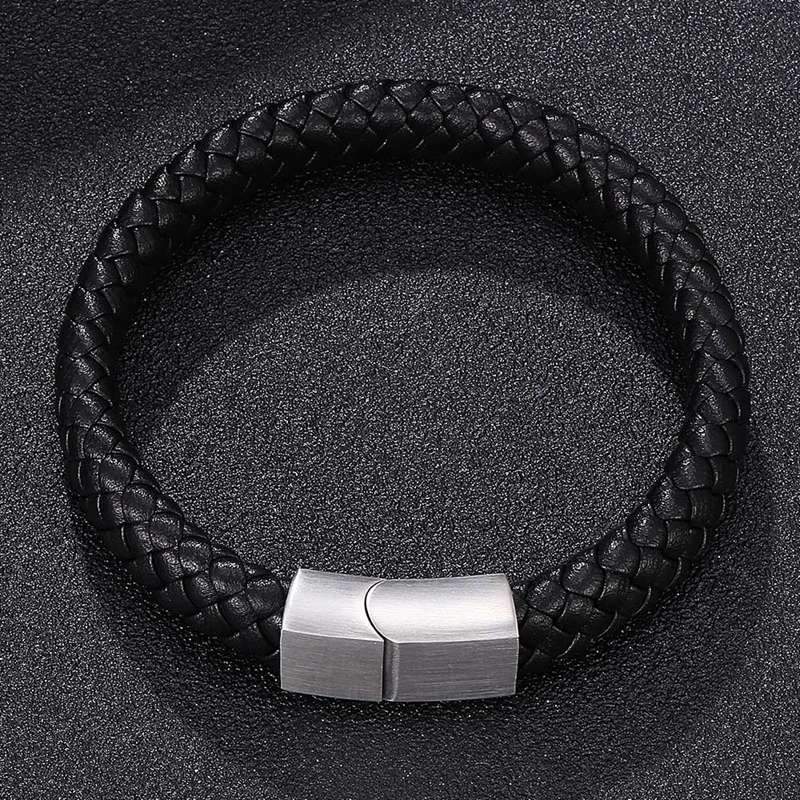 Men's Braided Leather Magnetic Bracelet - Indigo-Temple