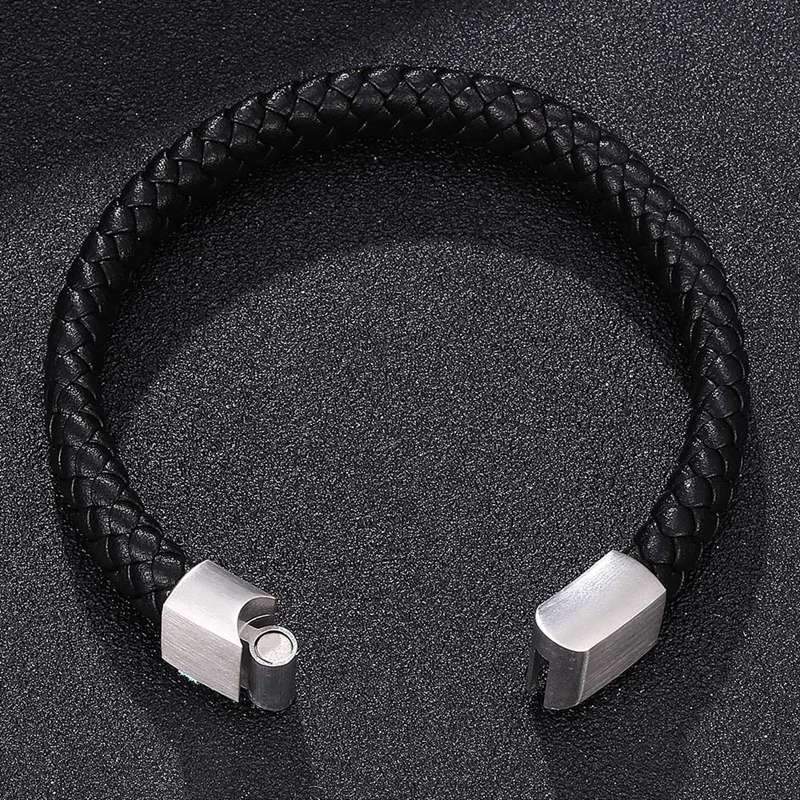 Men's Braided Leather Magnetic Bracelet - Indigo-Temple