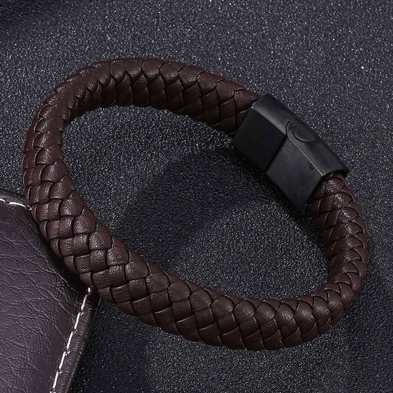 Men's Braided Leather Magnetic Bracelet - Indigo-Temple