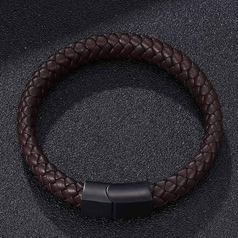 Men's Braided Leather Magnetic Bracelet - Indigo-Temple