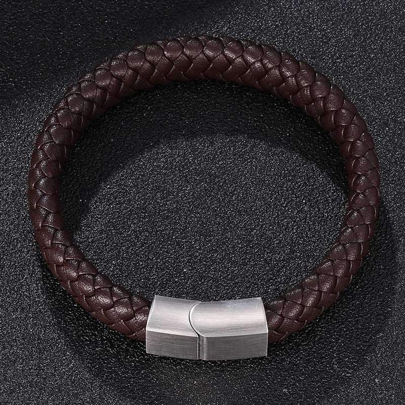 Men's Braided Leather Magnetic Bracelet - Indigo-Temple
