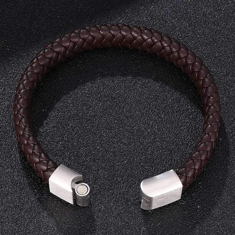 Men's Braided Leather Magnetic Bracelet - Indigo-Temple