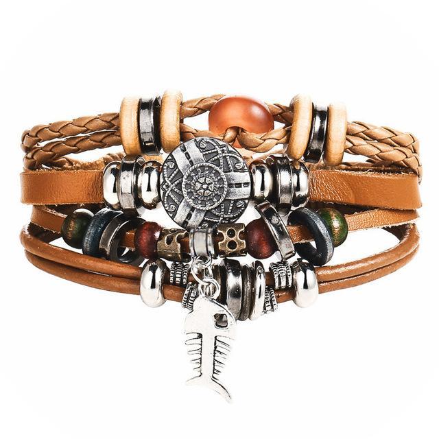 IF ME™ Vintage Multi-Layer Men's Leather Bracelet Sets - Indigo-Temple