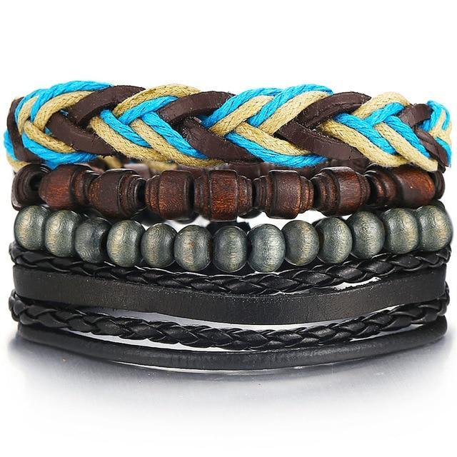 IF ME™ Vintage Multi-Layer Men's Leather Bracelet Sets - Indigo-Temple
