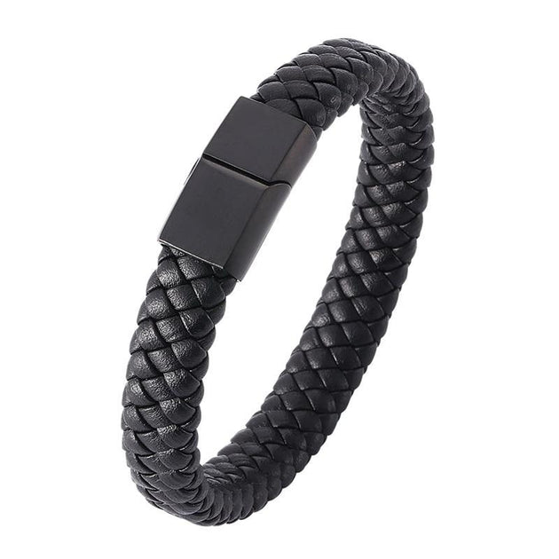 Men's Braided Leather Magnetic Bracelet - Indigo-Temple