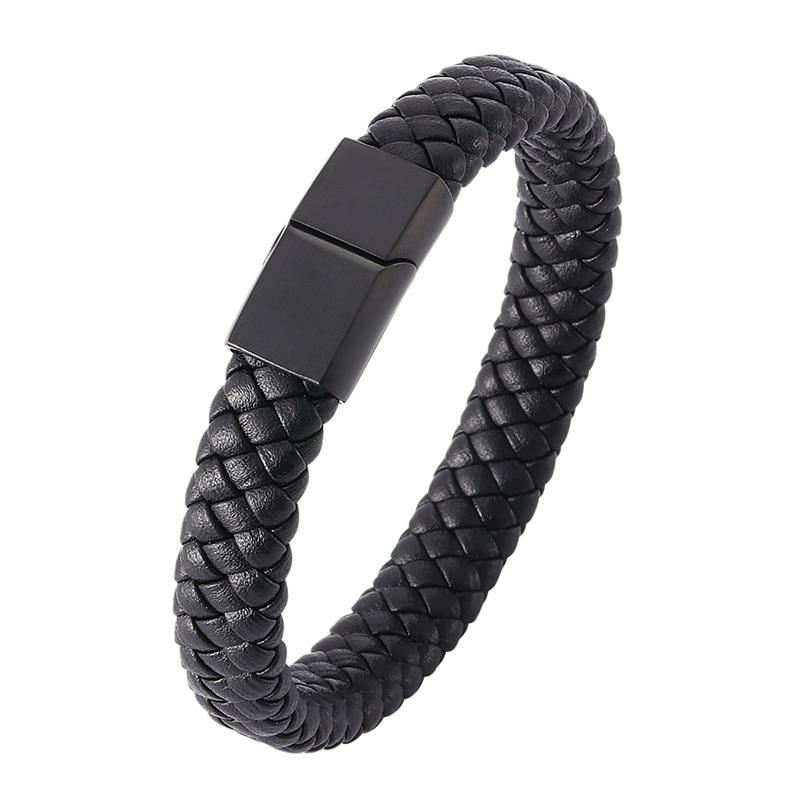 Men's Braided Leather Magnetic Bracelet - Indigo-Temple