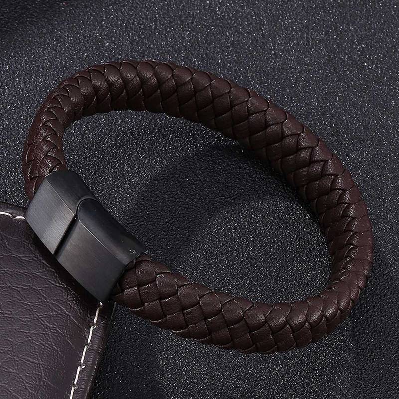 Men's Braided Leather Magnetic Bracelet - Indigo-Temple