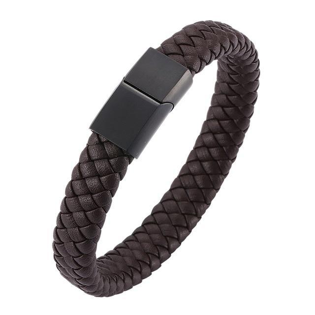 Men's Braided Leather Magnetic Bracelet - Indigo-Temple