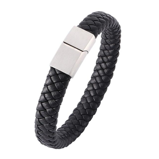 Men's Braided Leather Magnetic Bracelet - Indigo-Temple