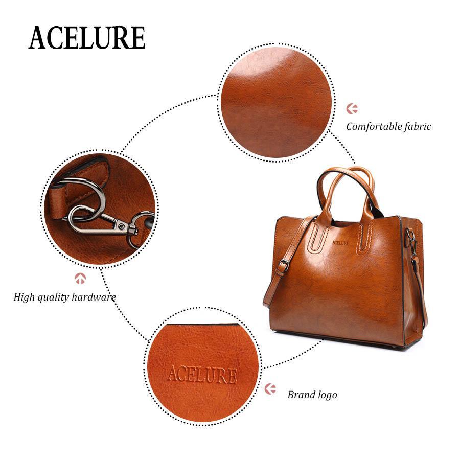 ACELURE™ Women's Leather Casual Tote Bag - Indigo-Temple