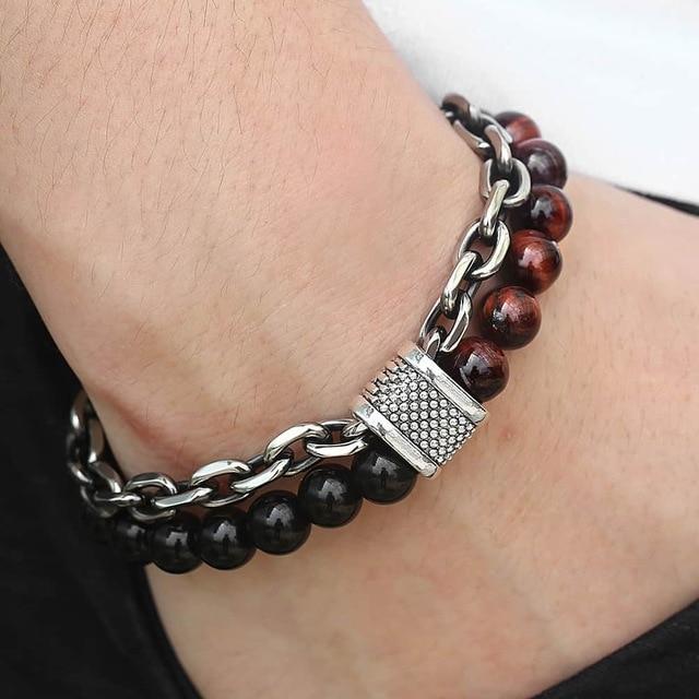 TrendsMax™ Stone Beaded Men's Chain Bracelet - Indigo-Temple