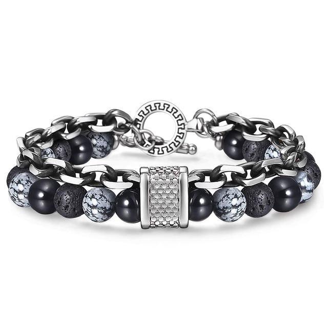 TrendsMax™ Stone Beaded Men's Chain Bracelet - Indigo-Temple