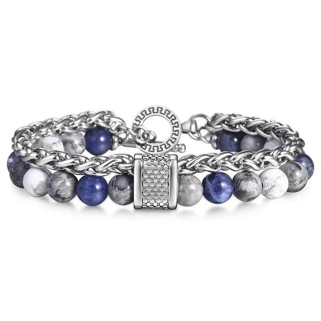 TrendsMax™ Stone Beaded Men's Chain Bracelet - Indigo-Temple