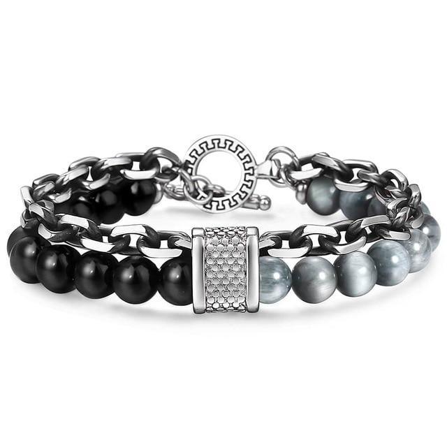 TrendsMax™ Stone Beaded Men's Chain Bracelet - Indigo-Temple
