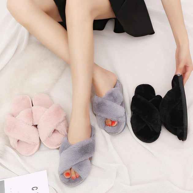 Women Faux Fur  Winter Slippers - Indigo-Temple
