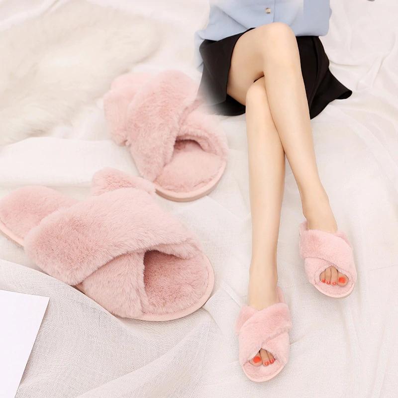 Women Faux Fur  Winter Slippers - Indigo-Temple